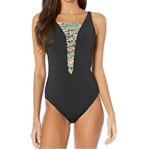 NWT Lilly Pulitzer black lattice one piece bathing suit size 0